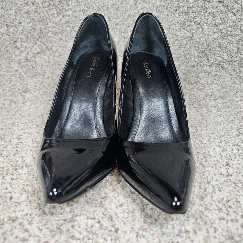 Calvin Klein Brady Patent Black Pointed‎ Toe Stiletto Pumps Women's Size 8M